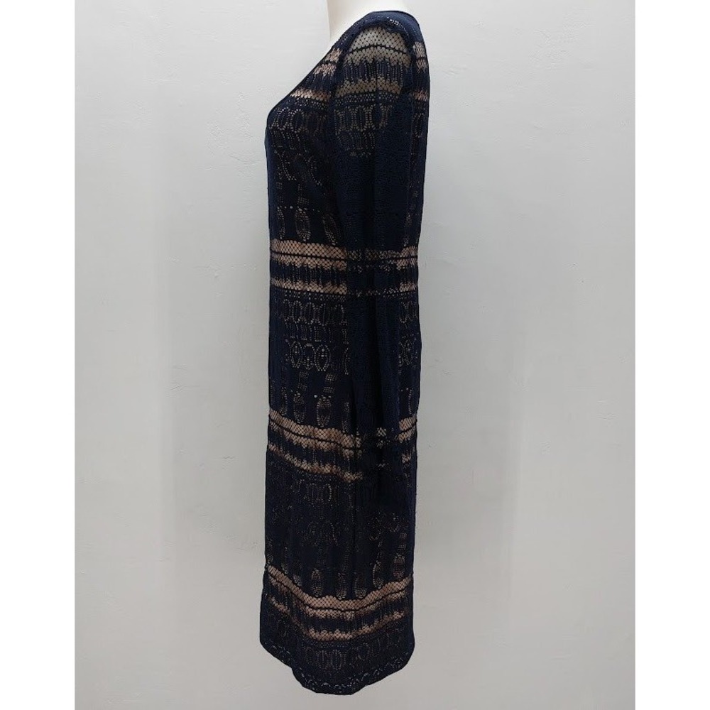 BCBGMAXAZRIA Tanya Dress Women's Medium Navy Blue Crochet Lace Sheath Evening - Picture 4 of 10